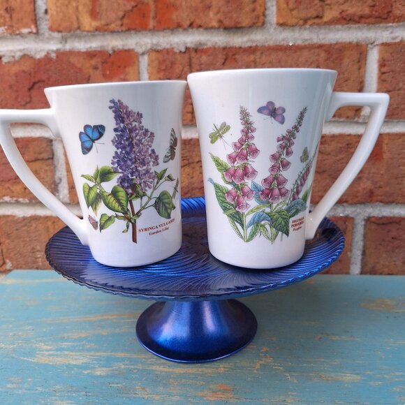 Butterfly Garden Mugs Lilac Blue Purple Dragonfly Foxglove Matching Pair Set 2 - Picture 8 of 17